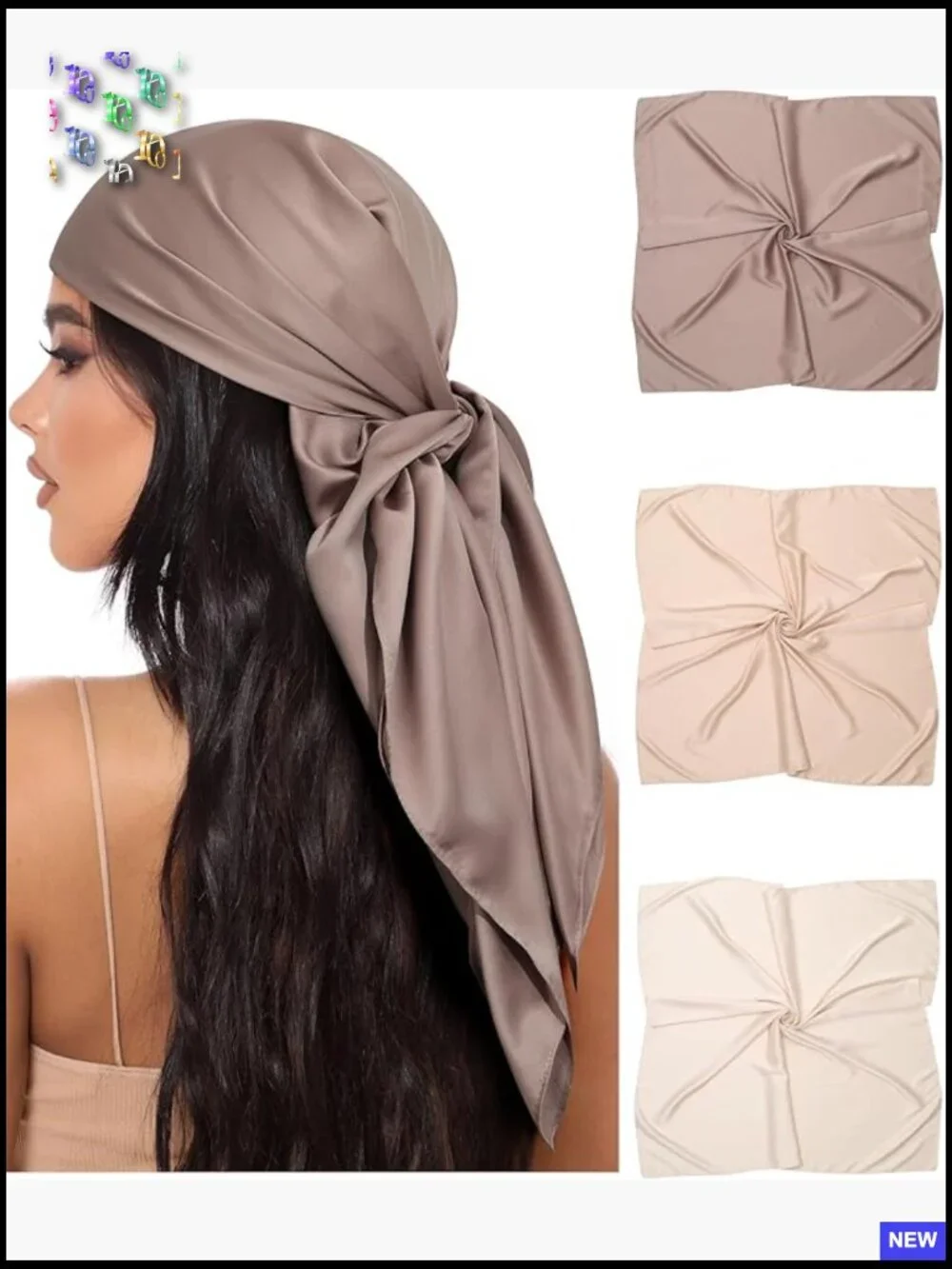 3 Pack Large Square Satin Head Scarf Silk Feel Bandana Hair Wrap for Women